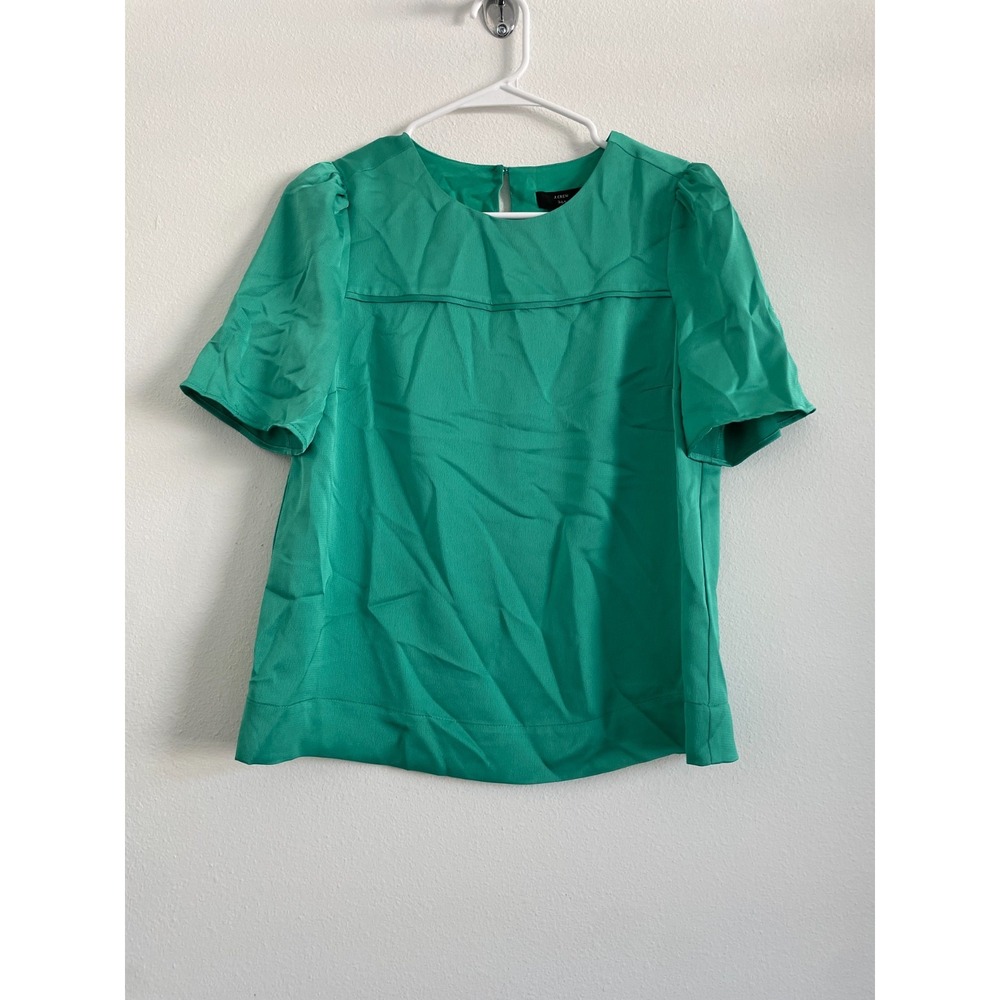 J Crew Top Women 0‎ Kelly Green Hammered Satin Classic Minimalist Office Flowy